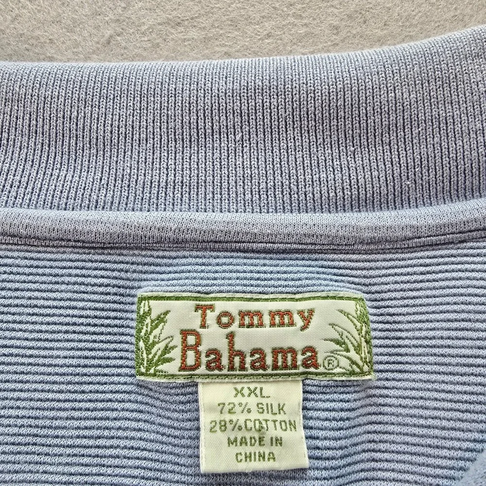 Tommy Bahama Men XXL Light Blue Silk Cotton Ribbed Short Sleeve Polo Shirt
